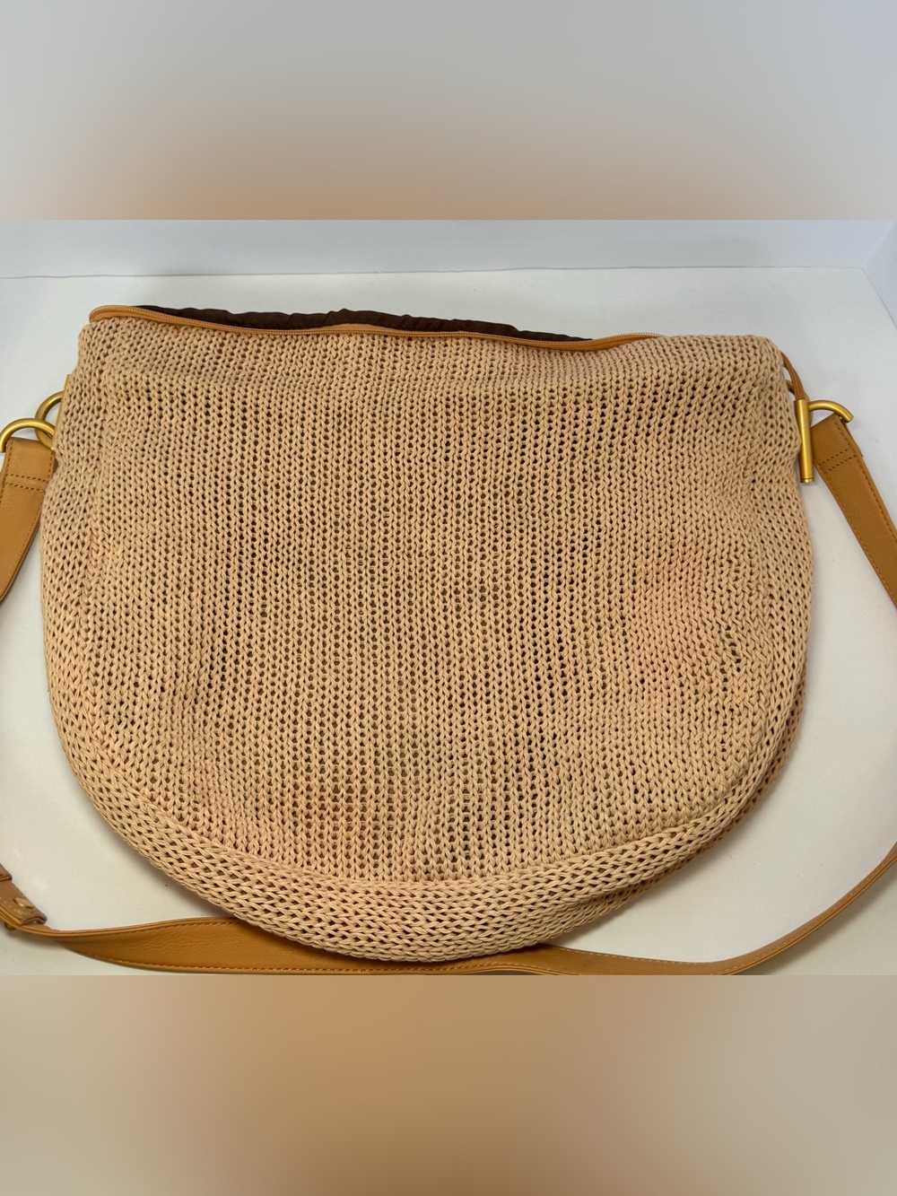 Americana by Sharif Boho Tan Woven Crochet Knit Slouchy Hobo Shoulder Bag - Picture 10 of 14
